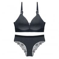 Deep V Eyelash Lace Wireless Thin Cotton Cup Bra Set