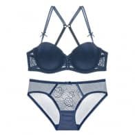Comfortable Lace Half Cup Shoulder Strap Pull Bra Set