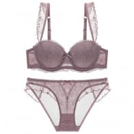 Pretty Floral Lace Ruffle Straps Padded Wired Balcony bra Set