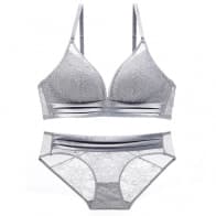 Vintage Pleat & Lace Soft Padded Wireless Bra Set 