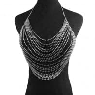 Layered Rhinestone Embellished Body Chain Bra Accessory