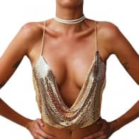 Sparkling Sequins Backless Halter Body Chain Crop Top