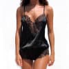 Deep V Eyelash Lace Hanging Neck Babydoll Lingerie
