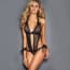 Black Lace Mesh Transparent Open Crotch Teddy Lingerie