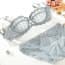 Sheer Mesh Embroidered Eyelet Polka Dot Demi Cup Balconette Bra Set - Grey