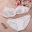 Sheer Mesh Embroidered Eyelet Polka Dot Demi Cup Balconette Bra Set - White