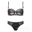 Sheer Mesh Embroidered Eyelet Polka Dot Demi Cup Balconette Bra Set - Black