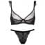 Ultra-Thin Mesh Sheer Lace Underwire Unlined Uplift Bra Set - Black