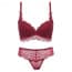 Crochet Floral Lace Two Way Raceback Plunge Bra Set - Red