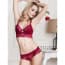 Sheer Lace 3/4 Coverage Underwire Bra & Panties Set - Red