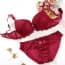Louisa Lace Padded Push Up Plunge Bra Set - Red