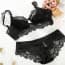 Sheer Lace 3/4 Coverage Underwire Bra & Panties Set - Black 
