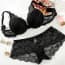 Crochet Lace Cotton Push Up Padded Plunge Lingerie Bra Set - Black