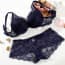 Crochet Lace Cotton Push Up Padded Plunge Lingerie Bra Set - Navy