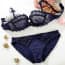 Ultra-Thin Embroidered Non-Padded Wired Balcony Bra Set - Navy