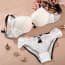 Embroidered Padded Lingerie Wired Plunge Bras Set - white