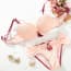 Embroidered Padded Lingerie Wired Plunge Bras Set - Pink