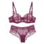 Textured Sheer Lace Non Padded Wired Balcony Bra Set - Red