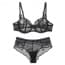 Textured Sheer Lace Non Padded Wired Balcony Bra Set - Black