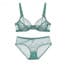 Ultra-Thin Sheer Floral Lace & Mesh Wired Bra Set - Turquoise