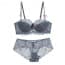 Sheer Floral Lace Underwire Demi Cup Balconette Bra Set - Grey