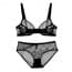 Ultra-Thin Sheer Floral Lace & Mesh Wired Bra Set - Black