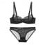 Luxury Strappy Floral Lace Semi Padded Cups Wired Balcony Bra Set - Black