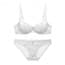 Luxury Strappy Floral Lace Semi Padded Cups Wired Balcony Bra Set - White