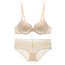 Lace Soft Padded Wired Plunge Bra Set - Cream