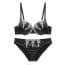 Luxury Embroidery Printing Ultra Thin and Thick Slim Bra Set-black