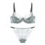 Sexy Sheer Lace Contrast Lined & Straps Wired Plunge Bra Set - Grey