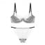 Sexy Sheer Lace Contrast Lined & Straps Wired Plunge Bra Set - White