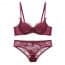 Scallop Lace Padded Cups Wired Garter Belt Lingerie Bra Set - Red