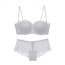 Crochet Lace Removable Strap Wireless Padded Balcony Bra Set - White