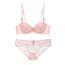 Scallop Lace Padded Cups Wired Garter Belt Lingerie Bra Set - Pink