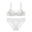 Ultra Thin Sheer Eyelash Lace Strappy Wired Non Padded Bra Set - White