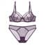 Ultra Thin Sheer Eyelash Lace Strappy Wired Non Padded Bra Set - Purple