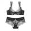 Ultra Thin Soft Lace Underwire Breathable Unlined Uplift Bra Set - Black