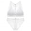 Wireless Halter Front Buckle Crochet Lace Raceback Plunge Bra Set - White