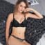 Floral Scallop Lace Wired Padded Push Up Plunge Bra Set - Black