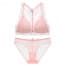 Wireless Halter Front Buckle Crochet Lace Raceback Plunge Bra Set - Pink