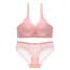 Floral Embroidery Double Layer Thin Padded Wireless Unlined Bra Set - Pink