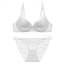 Floral Scallop Lace Wired Padded Push Up Plunge Bra Set - White