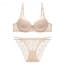 Floral Scallop Lace Wired Padded Push Up Plunge Bra Set - Cream