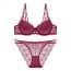 Floral Scallop Lace Wired Padded Push Up Plunge Bra Set - Red