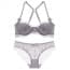 Racerback Soft Padded Ornate Lace Balcony Bra Set - Grey