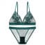 Vintage Floral Embroidery Mesh Lingerie Bra Set - Green