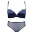 Glossy Lace Edge Padded Wired Balcony Set - Navy