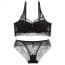 Crochet Floral Lace Strappy Wired Push Up Bralette Set - Black