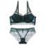 Crochet Floral Lace Strappy Wired Push Up Bralette Set - Green